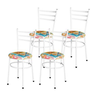 Imagem de Conjunto 4 Cadeiras Epóxi Branca Para Cozinha Assento Estampado Happy Hour