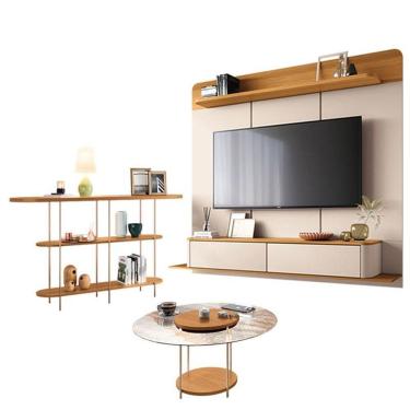 Imagem de Home Suspenso Galax Cinamomo Off White E Aparador Infinity E Mesa De Centro Sky Com Tampo De Vidro Cinamomo- Hb Móveis