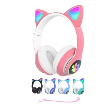 Imagem de Fone de Ouvido com Orelha de Gatinho Infantil com Luzes RGB nas Orelhinhas e Patinhas Para Crianças Tamanho Ajustável Dobrável Headphone Bluetooth Conectividade Multiuso Premium