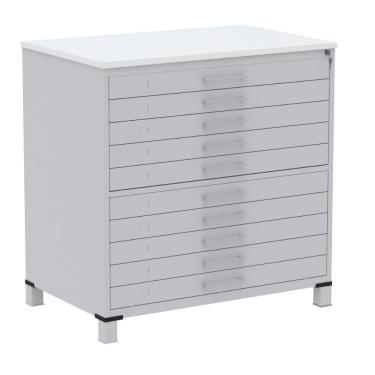 Imagem de Mapoteca 10 Gavetas Pandin 120 Cm (larg) Inmetro Tampo Mdp Branco Estrutura Aço Cinza Gavetas Cinza