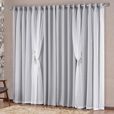 Imagem de Cortina Bélgica 2 Mts Sala Quarto Blackout Para Varão - Cinza