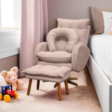 Imagem de Poltrona Amamentação Base Giratória Balanço e Puff Veludo - SOFA STORE