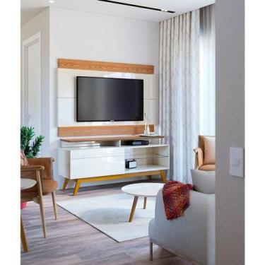 Imagem de Rack Bancada 1 Gaveta Com Nicho E Painel Para Ambiente Classic Off Whi