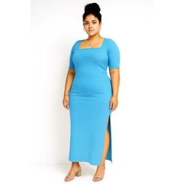 Imagem de Vestido Longo Canelado com Fenda Lateral Feminino Tamanho Único e Plus