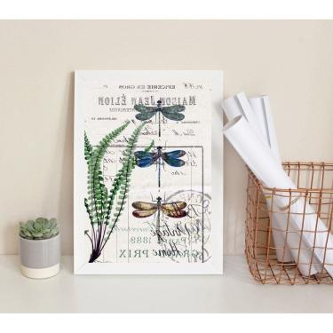 Imagem de Quadro Decorativo Libélulas - Botânica 45x34cm - Madeira Branca