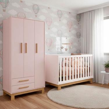 Imagem de Quarto Bebe Infantil Q Encanto Berco Vira Cama e Guarda Roupas 3 Portas 2 Gavetas Slim Qmovi