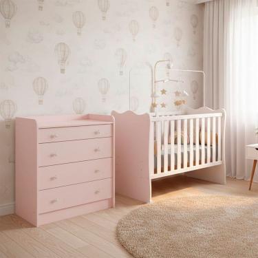 Imagem de Quarto de Bebe Infantil Doce Sonho Berco e Comoda 4 Gavetas Qmovi