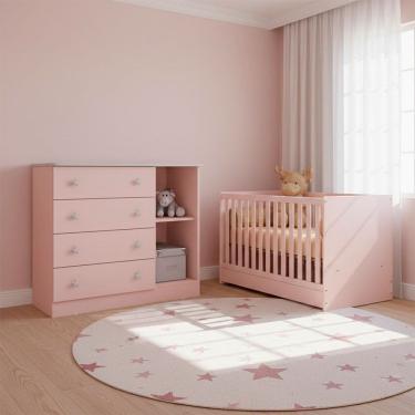 Imagem de Quarto Bebe Infantil Doce Sonho Berco Mini Cama e Comoda Sapateira 1 Porta 4 Gavetas Qmovi