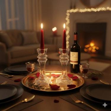 Imagem de Kit 2 Castiçais De Vidro Clarioné 15,5cm Luxo Sofisticado - Hauskraft