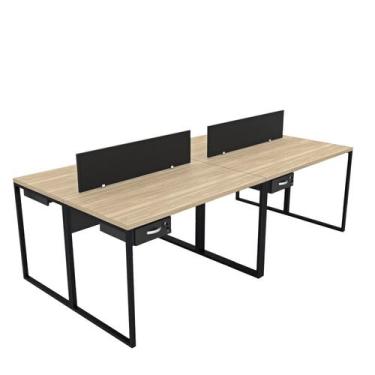 Imagem de Escrivaninha Mesa Escritório 2 Gavetas 4 Lugares 240cm Industrial Carv