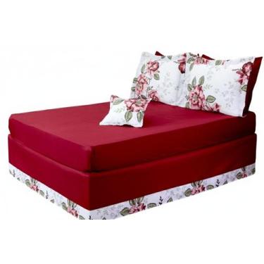 Imagem de Jogo de Lençol 5 Pçs Simples com Elástico Casal Padrão com Saia Box e 