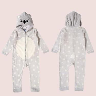 Imagem de Pijama Tiptop Infantil Peludinho Bichinho Inverno Com Capuz, Cinza, 4