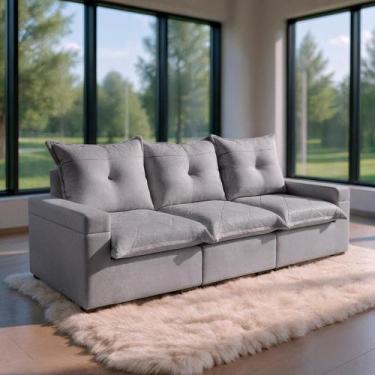 Imagem de Sofá Living 3 Lugares Retrátil 2,62m Tera Bom Pastor, Linho Cinza