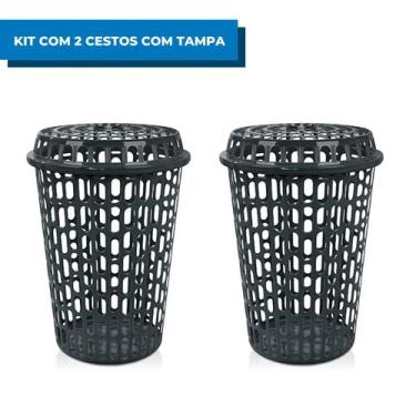 Imagem de Kit 2 Cestos Telado Com Tampa 60 Litros Preto - Arqplast
