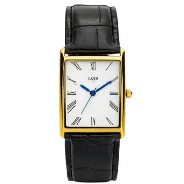 Imagem de Relógio Masculino Quadrado Dourado Couro Croco Preto - BAZELI