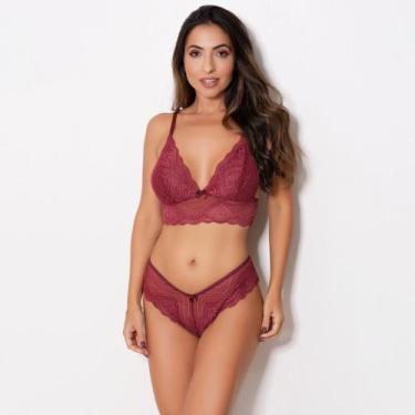 Imagem de Conjunto Rendado sem Bojo Cor:VinhoTamanho:M - Kit Mania Lingerie, Vin