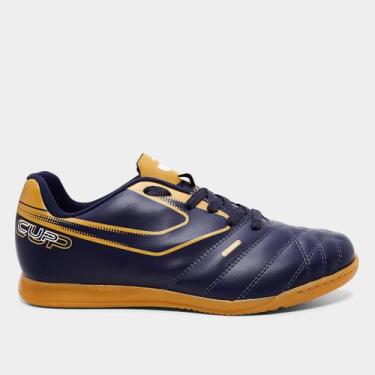 Imagem de Chuteira Futsal Topper Cup VIII Unissex, Marinho, Dourado, 40