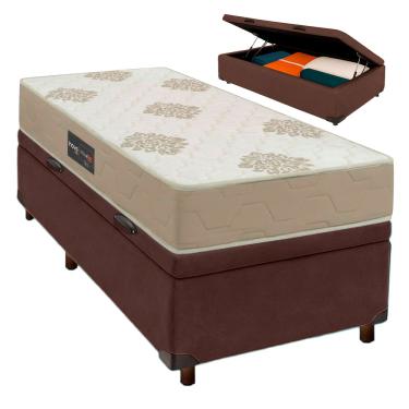 Imagem de Conjunto Cama Box Bau Com Colchão Solteiro Inova D33 Inovaflex - Marrom
