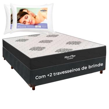 Imagem de Kit Cama Box + Colchão Casal Molas Ensacadas Star Plus + 2 Travesseiros Ortobom