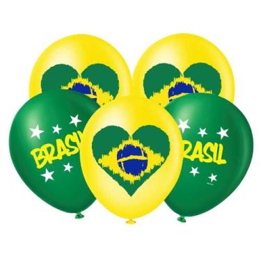 Imagem de Bexigas Balões Nº 8 Brasil Verde e Amarelo Copa - 20 Unid - PIFFER