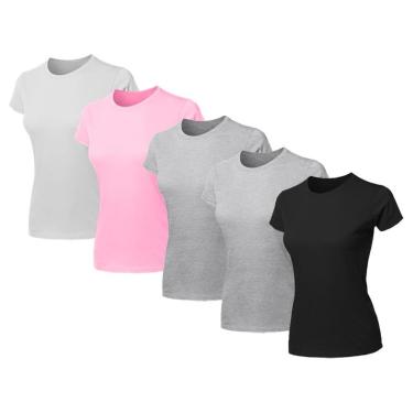 Imagem de Kit 5 Blusas Feminina Camiseta Lisa Básica Algodão Baby Look-Feminino