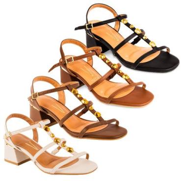 Imagem de Sandália Vizzano Feminina Salto Bloco Grosso Tira Pedra 6428, Preto, 3