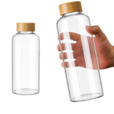 Imagem de Garrafa Squeeze De Vidro Água Chá Suco 1 Litro Tampa Bambu - CLICK HOU