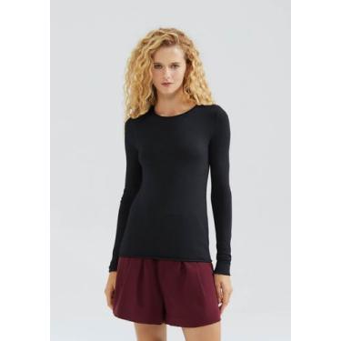 Imagem de Blusa Feminina Manga Longa Slim Em Tricô Leve - Hering, XG, Preto