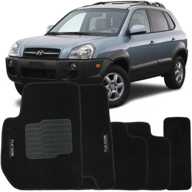 Imagem de Tapete Carpete Tucson 2005 à 2016 Preto Logo Bordado Jogo 5 Peças Auto