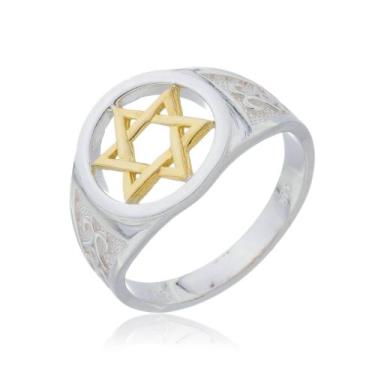 Imagem de Anel Estrela De Davi Prata 925 Kl Com Estrela Ouro 18 Kl - Juniorjoias