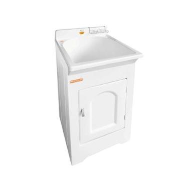 Imagem de Tanque de Lavar Roupa 32L com Gabinete Branco 50x56x94cm Lavanderia Ár