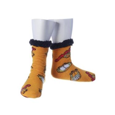 Imagem de Meia Pantufa Cozy Garfield Cano Alto Grossa Quente com Sherpa Antiderr