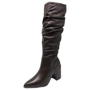 Imagem de Bota Feminina Cano Longo Salto Médio Bloco Couro Bottero, Marrom, 36