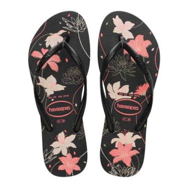 Imagem de Chinelo Havaianas Slim Organic Floral - Original, Preto, Rosa, 39/40