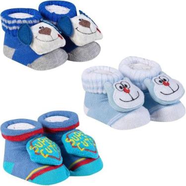 Imagem de 3 Meias Pantufa Bebê Divertida Menino Recém Nascido Enxoval Maternidad