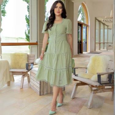 Imagem de Vestido Midi Evangélico Laís Verde - Stefani, Verde claro, M
