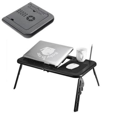 Imagem de Mesa Suporte para Notebook com Duplo Cooler Base Refrigerada Altura Ajustável Dobrável com Porta Copos e Mouse Pad