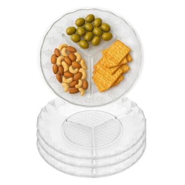 Imagem de Kit 3 Petisqueira de Vidro com 3 Divisórias Retorn Cotton 20cm para Aperitivos Transparente em Casa Tem