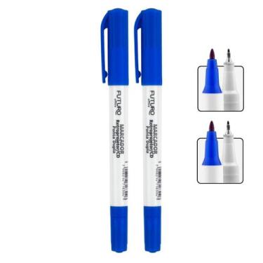 Imagem de Kit com 2 Canetas Ponta Dupla Marcador Permanente Retroprojetor Azul P