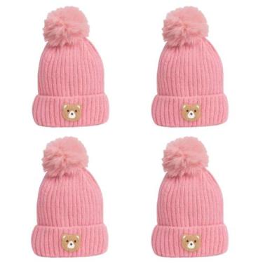 Imagem de kit 4 toucas gorro infantil de pompom bichinho para menino menina forr