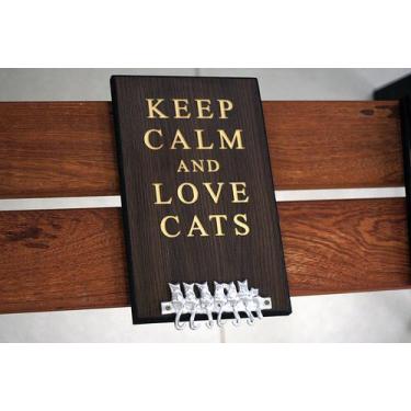 Imagem de Porta-chaves mdf keep calm and love cats - Reciclar