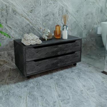 Imagem de Armário para Banheiro com 2 Gavetas com Rodízio 80cm BN3643 Preto/Márm