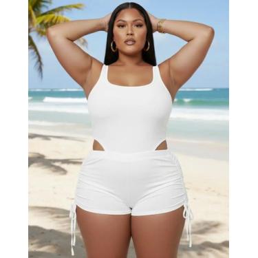 Imagem de Kit Maiô E Short Plus Size Forrado Canelado Praia Ajustável - MEG, Bra