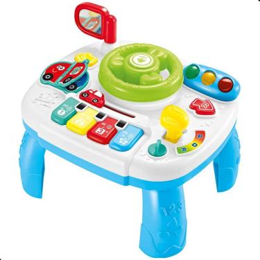 Imagem de Brinquedo Mesa Atividades Piloto de Corrida 2 em 1 Estimula Criatividade e Coordenação Motora Branco e Azul Pimpolho