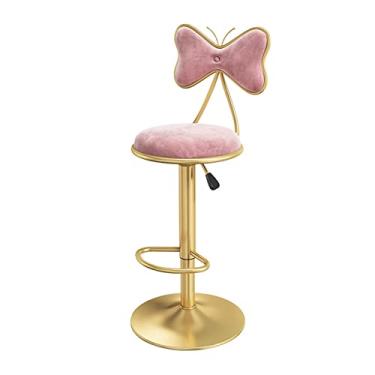 Imagem de Banco De Bar Com Encosto, Cadeira Giratória Estofada De Altura Ajustável, Amor Perfeito De Metal De Veludo Com Apoio Para Os Pés, Adequado Para Bistrô, Cadeira De Restaurante De Café Da Manhã 60-80cm