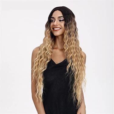 Imagem de Perucas femininas de renda sintética, peruca longa ondulada loira ombré alta temperatura, perucas sintéticas para mulheres negras, perucas de cabelo humano (cor: TAT6 27 24E, tipo de peruca entrelaçada: perucas entrelaçadas: perucas de peruca perucas de renda parcial)