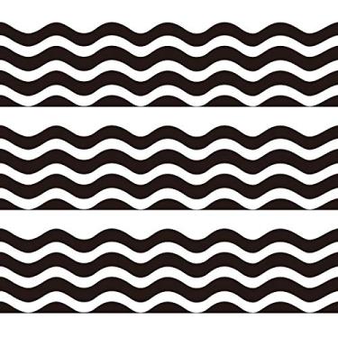 Imagem de Acabamento de borda de quadro de avisos listrado branco preto para decoração de quadro-negro de sala de aula com recorte recortado de 91 cm, Black White Stripe