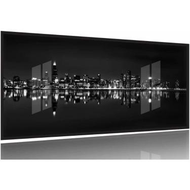 Imagem de Quadro Decorativo Cidade Branco Preto 130x60 Moldura Preta 2x2