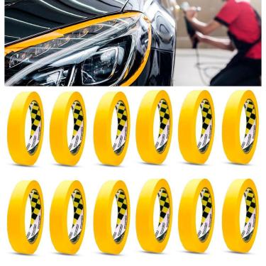 Imagem de Kit 12 Fitas Crepe Automotiva Adelbras Amarela 18mm x 40m