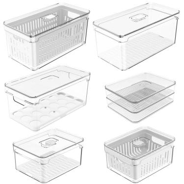 Imagem de Kit 6 Organizadores De Geladeira Clear Fresh Porta Frutas Legumes Porta Frios E Porta Ovos OU